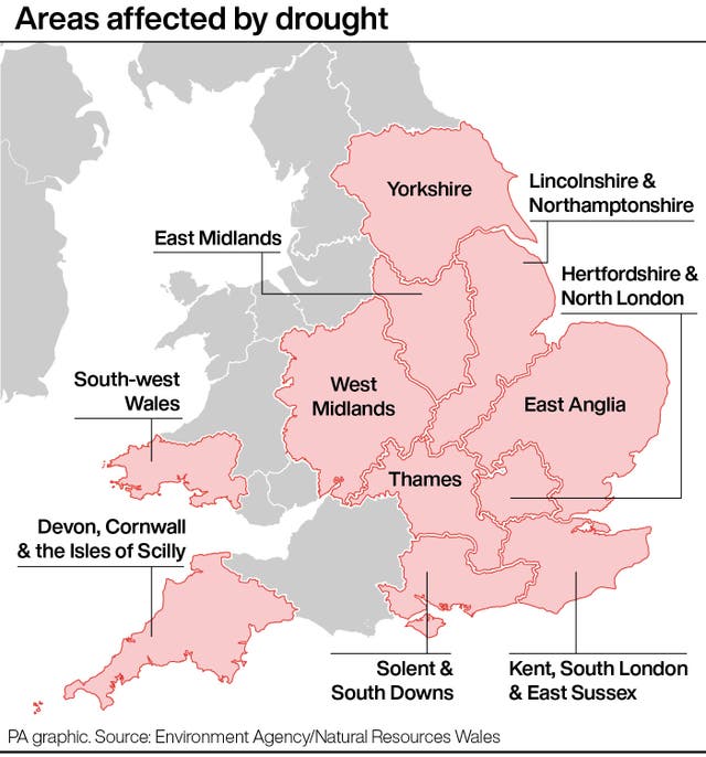 Map of areas affected by drought