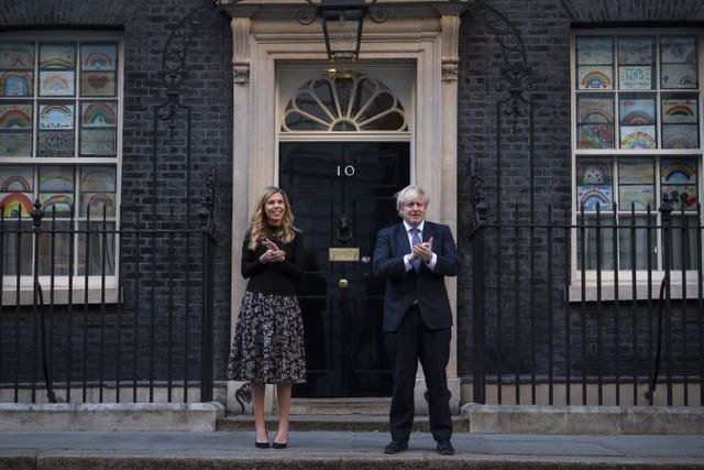 Carrie Symonds pictured with the Prime Minister outside Number 10