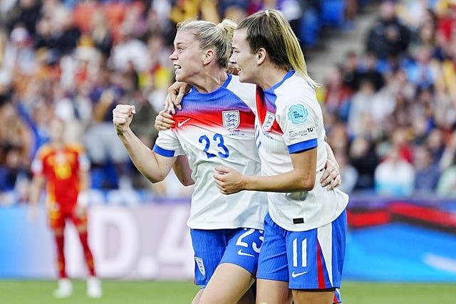 England’s Alessia Russo (left) celebrates scoring their equaliser 