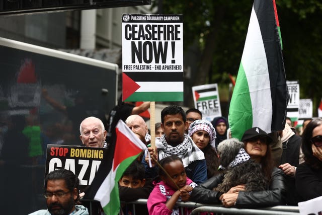 A protester holds a sign - Ceasefire Now