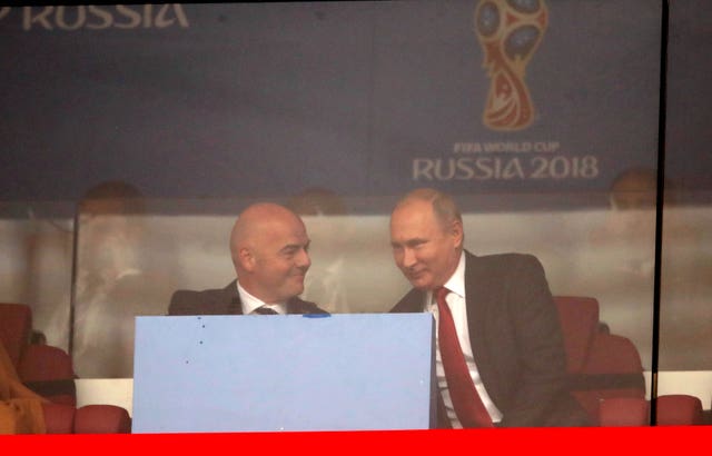 Russia president Vladimir Putin (right) and FIFA president Gianni Infantino