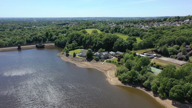 An aerial view of Jumbles Reservoir in North West England (Richard McCarthy/PA)