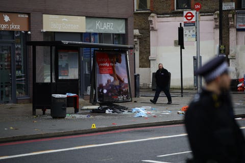 The scene of an incident in Stamford Hill in north London where a car is reported to have mounted the pavement and struck a number of pedestrians.