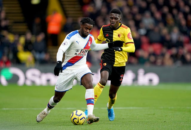 Jeffrey Schlupp, left, last played for Crystal Palace on December 7 away to Watford