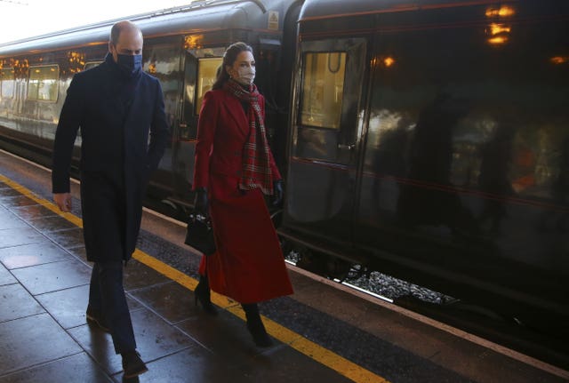 William and Kate arrive by royal train at Cardiff Central station during their 2020 tour of the country to thank key workers and others for their efforts during the pandemic