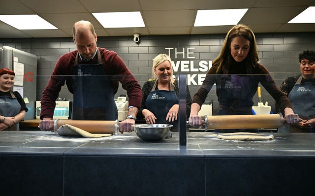 he Prince and Princess of Wales making a batch of Welsh cakes during a visit to Pontypridd