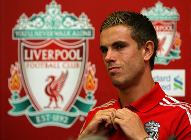 Jordan Henderson speaks to the media at a press conference after signing for Liverpool