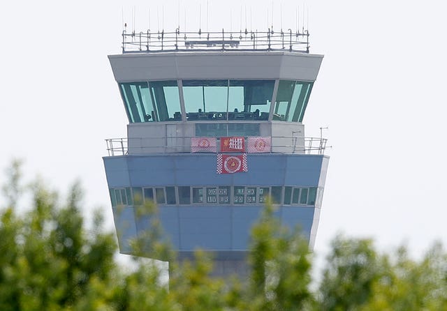 A message of support for the players on the control tower at Liverpool John Lennon Airport