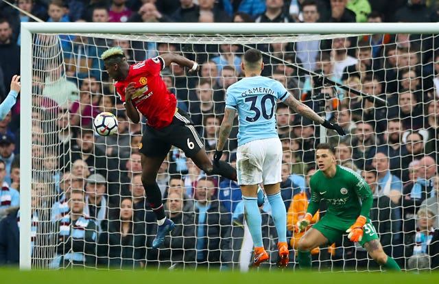 Pogba scores against Manchester City in 2018 (Nick Potts/PA).