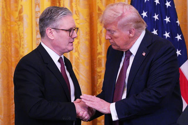 US President Donald Trump (right) and Prime Minister Sir Keir Starmer hold a joint press conference in the East Room at the White House in Washington DC after their meeting in the Oval Office