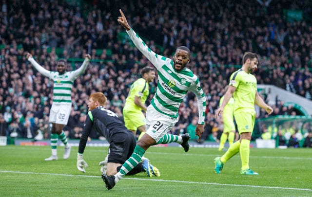 Olivier Ntcham celebrates scoring Celtic’s second goal