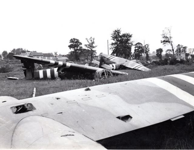 Horsa gliders after landing at Pegasus Bridge 