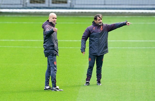 Manchester City manager Pep Guardiola (left) and fitness coach Lorenzo Buenaventura