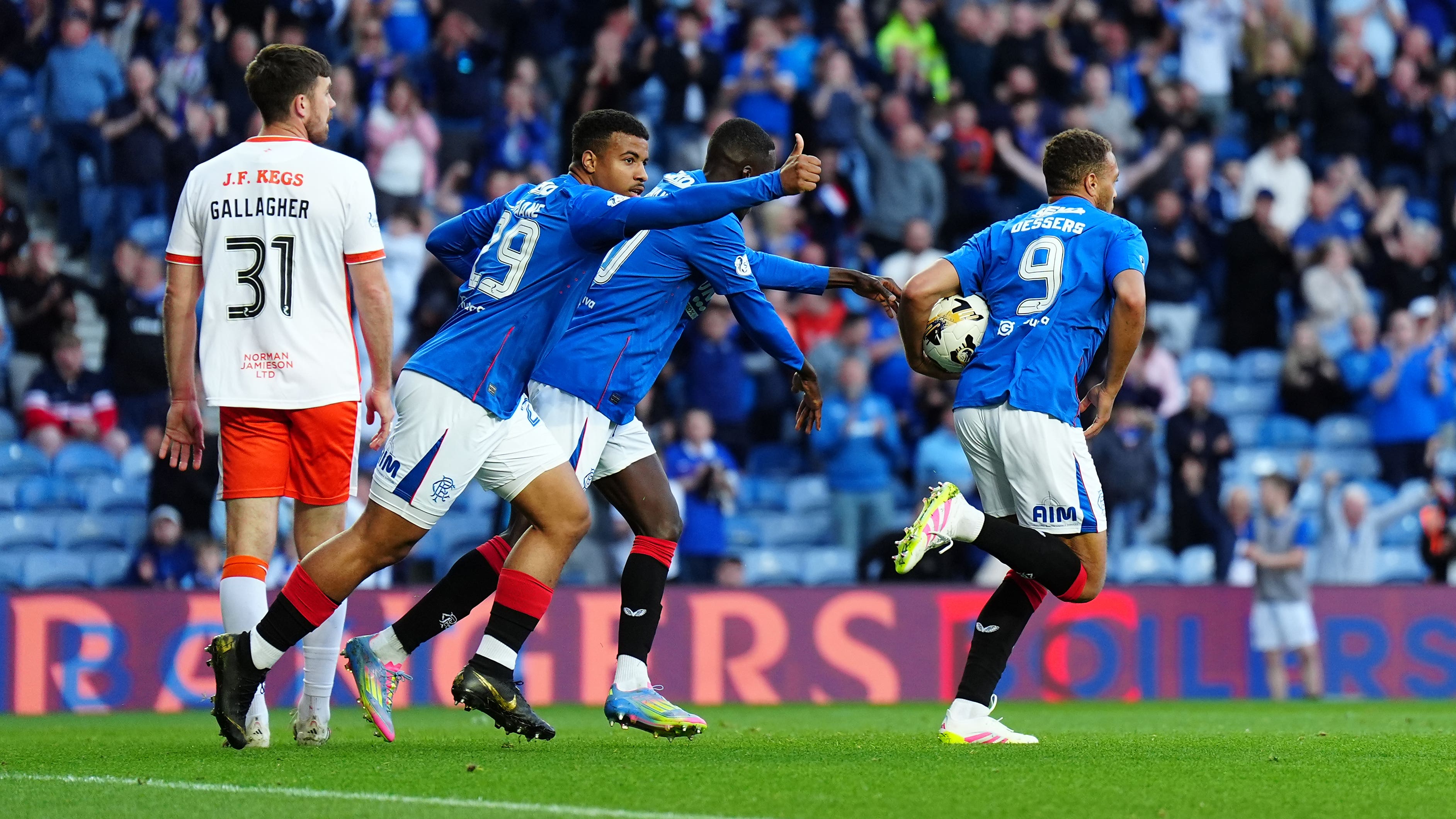 Cyriel Dessers, right, bagged a brace (Jane Barlow/PA)