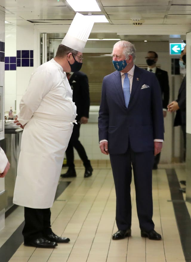 The Ritz's executive chef John Williams chats to Charles. Chris Jackson/PA Wire