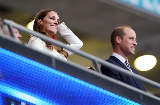 The Duchess of Cambridge alongside the Duke of Cambridge (right) in the stands