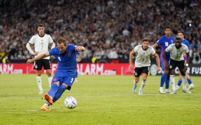 Harry Kane scores from the spot against Germany 