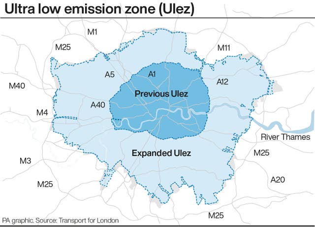 A graphic showing a map of the Ulez expansion