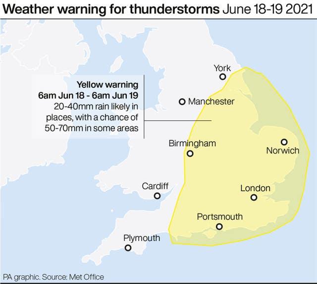 Weather warning for thunderstorms June 18-19 2021