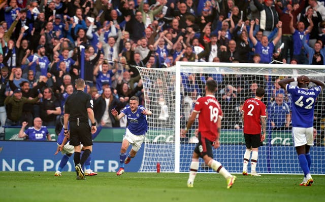 Jamie Vardy helped Leicester on their way to Saturday's 4-2 win against United