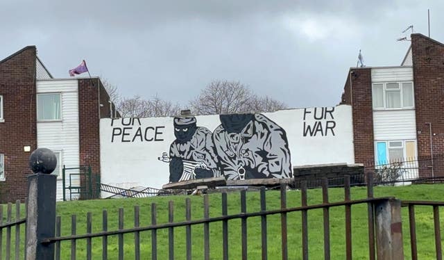 A Northern Ireland loyalist paramilitary mural damaged by winds