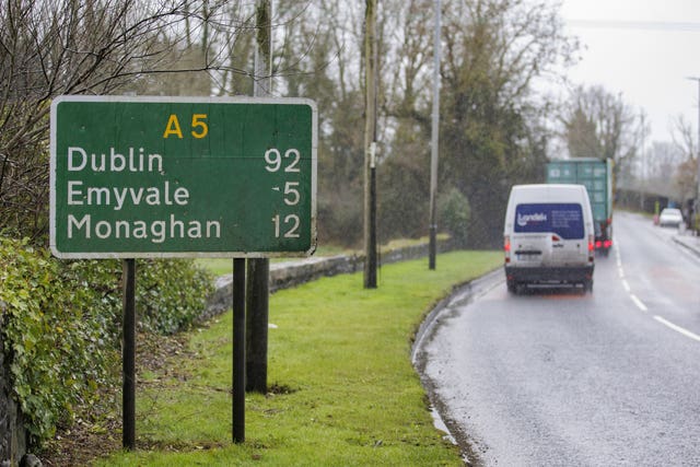 Road sign in Aughnacloy, Northern Ireland, for the A5