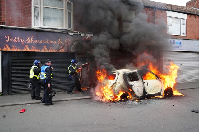 A car burning in a street in Middlesbrough