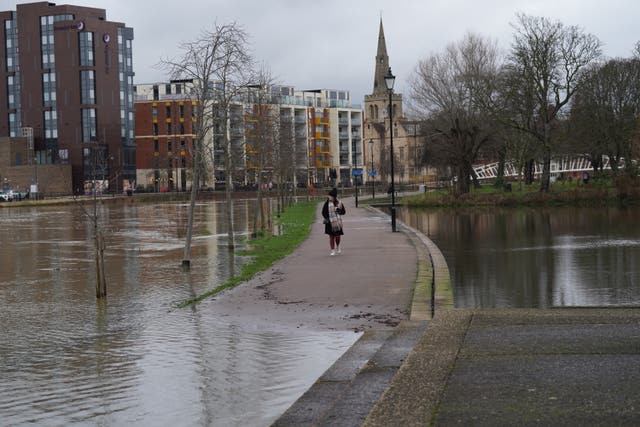 The River Great Ouse in Bedford town centre, which has burst its banks following heavy rainfall 