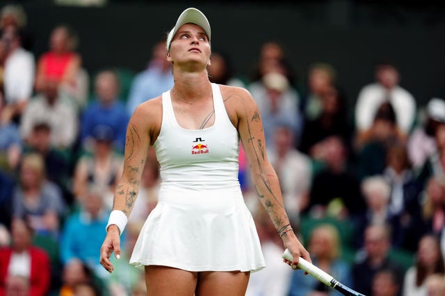 Marketa Vondrousova looks to the sky in frustration