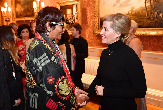 Sophie, Countess of Wessex, talks with designer BiBi Russell at the Buckingham Palace reception (PA)