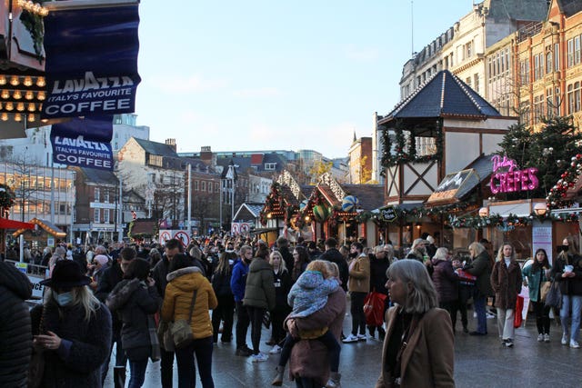 Crowds at the Christmas market in Nottingham