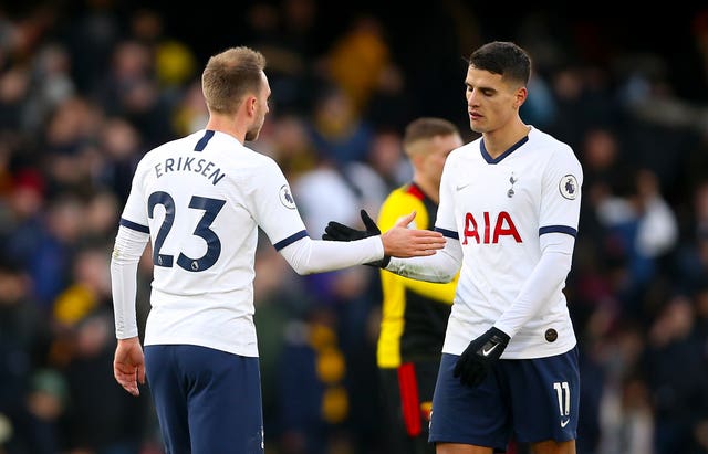 The departure of Christian Eriksen, left, means Erik Lamela is the last remaining member of the 'Magnificent Seven' 