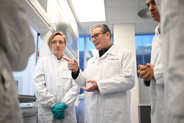 Prime Minister Sir Keir Starmer meets staff at the new decontamination and decommissioning lab during a visit to Springfields (Preston Lab), National Nuclear Laboratory facility in Preston