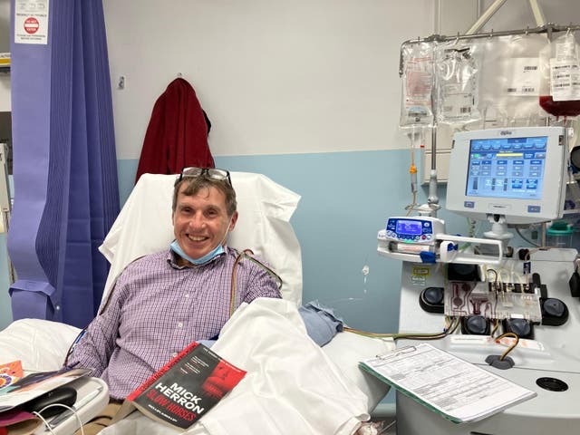 Paul Madley during the procedure to collect his cells for treatment