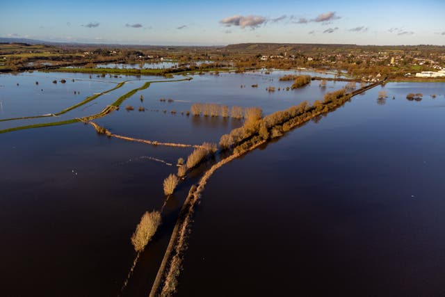 Aerial view of flooded fields