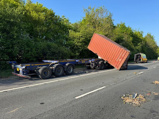 A damaged wagon with its container dislodged