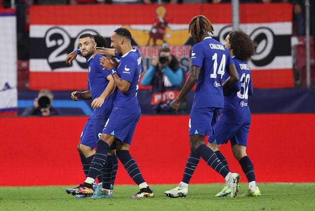 Mateo Kovacic, left, celebrates his goal with team-mates