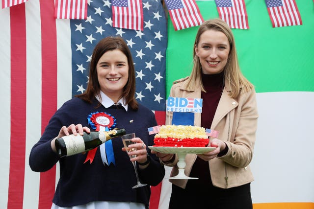 Fifth cousins of Joe Biden, councillor Andrea McKevitt, left, and her sister Ciara, from Co Louth celebrating the US president's inauguration earlier this year