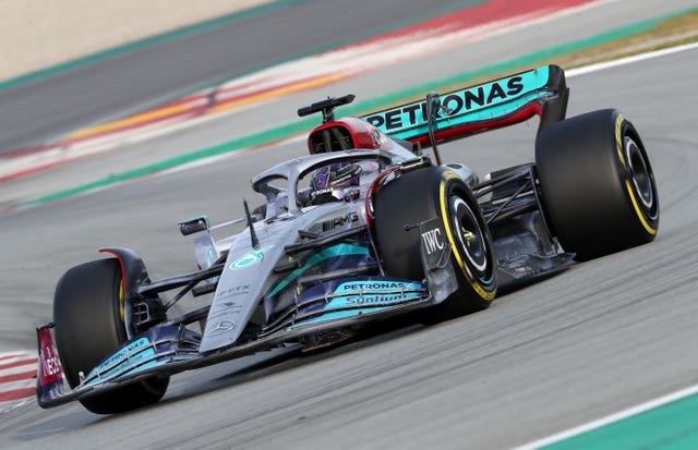 Mercedes driver Hamilton in action during pre-season testing 