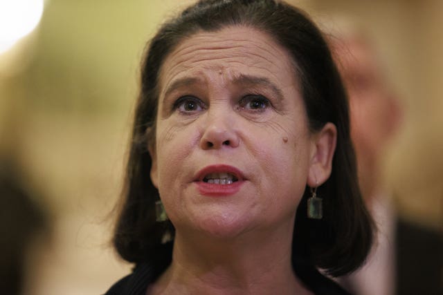 Sinn Fein President Mary Lou McDonald responds to a question about the row over speaking rights in Dail Eireann (Assembly of Ireland) during a press conference at Parliament Buildings at Stormont