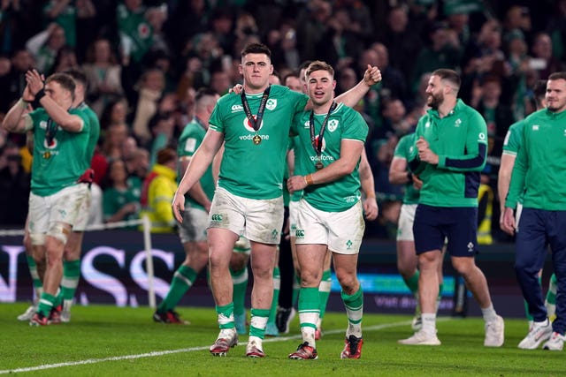Fly-half Jack Crowley, right, is a big part of Ireland's future