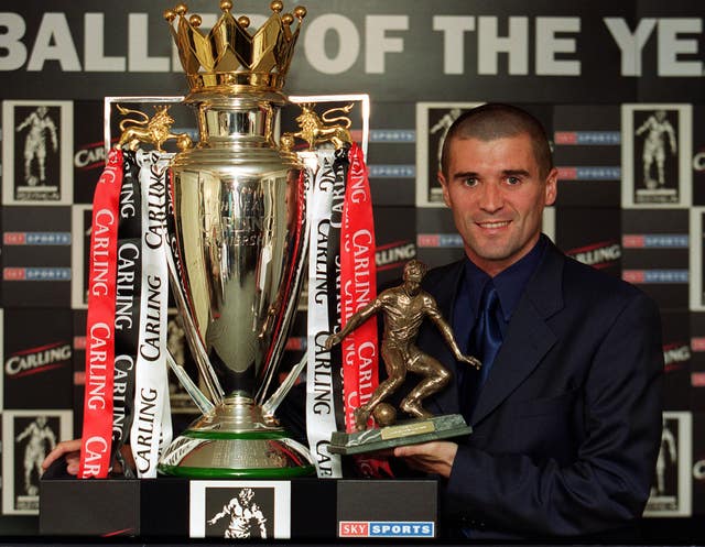 Roy Keane holds the the Football Writers’ Association player of the year award