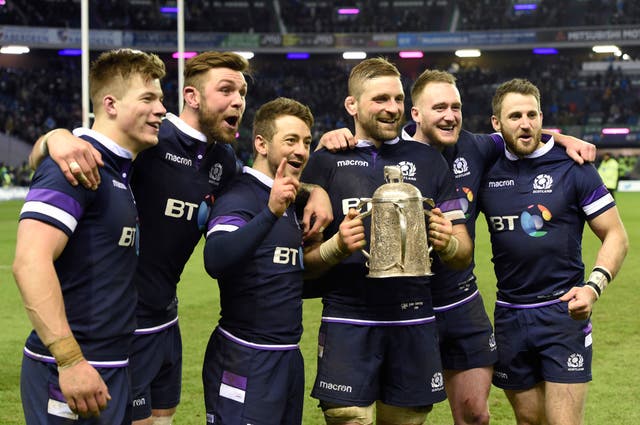 John Barclay (third from right) helped Scotland reclaim the Calcutta Cup by beating England for the first time in a decade last month