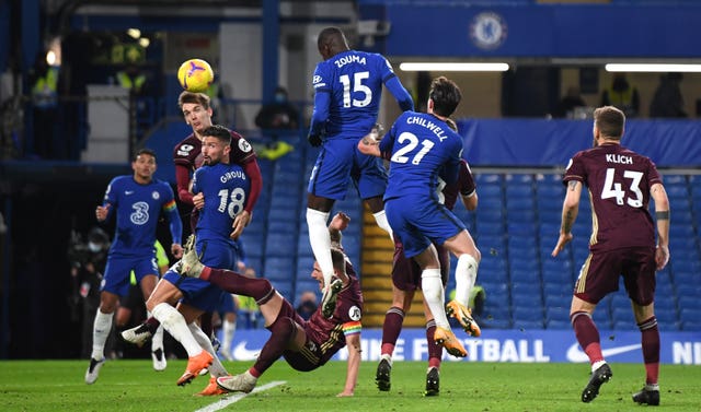 Diego Llorente, second left, made his debut for Leeds at Stamford Bridge