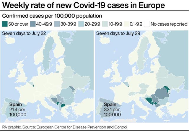 Weekly rate of new Covid-19 cases in Europe