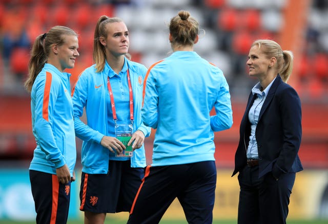 Sarina Wiegman, right, had a brief stint as coach at men's team Jong Sparta Rotterdam in 2016
