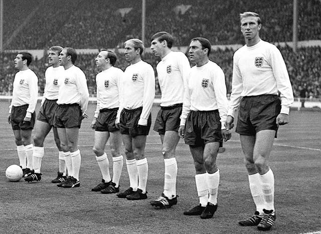 Hunt lined up alongside England teammates at the World Cup in 1966