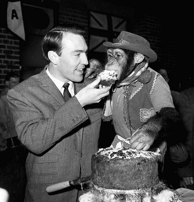 Jimmy Greaves meeting Linda the chimpanzee in 1964