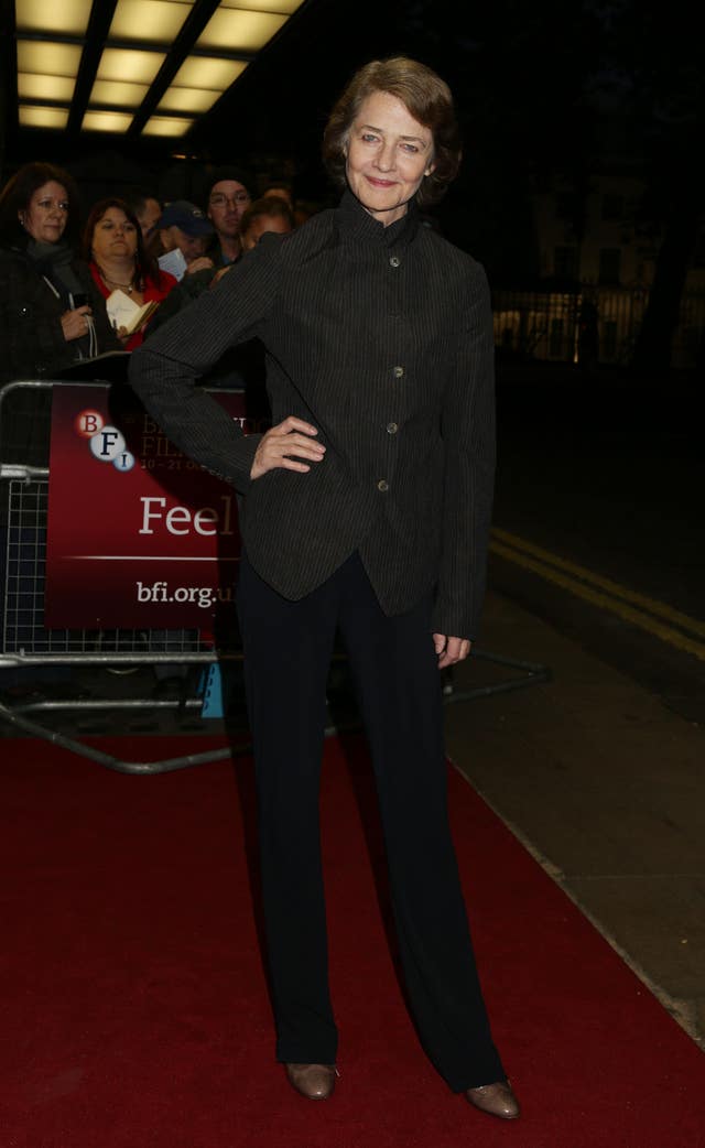 Charlotte Rampling OBE arriving for the premiere of I, Anna, at the The BFI London Film Festival.