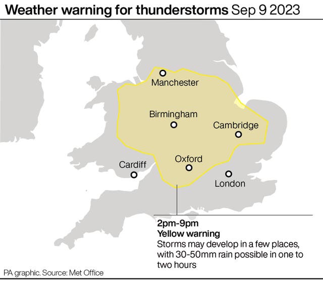 Weather warning for thunderstorms Sep 9 2023